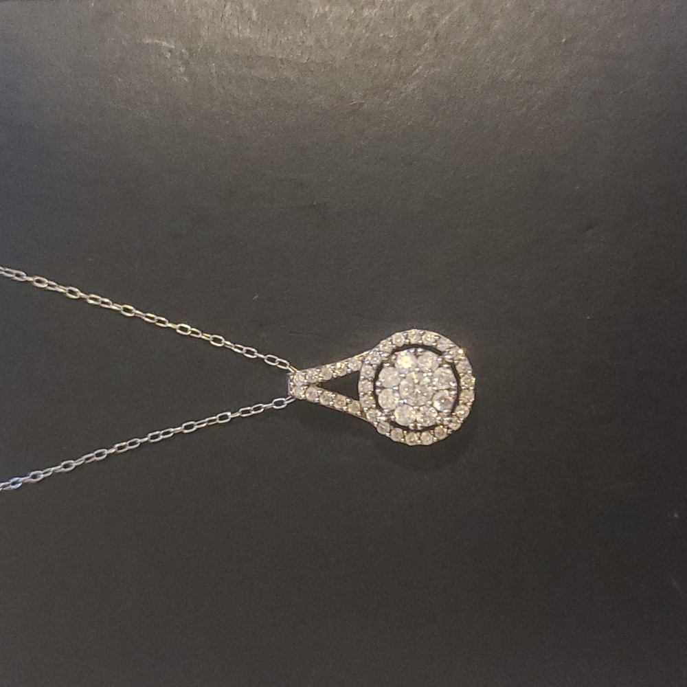 Diamond Halo Cluster Pendant 18" Necklace (1/2 ct. t.w.) sterling silver, Macy's